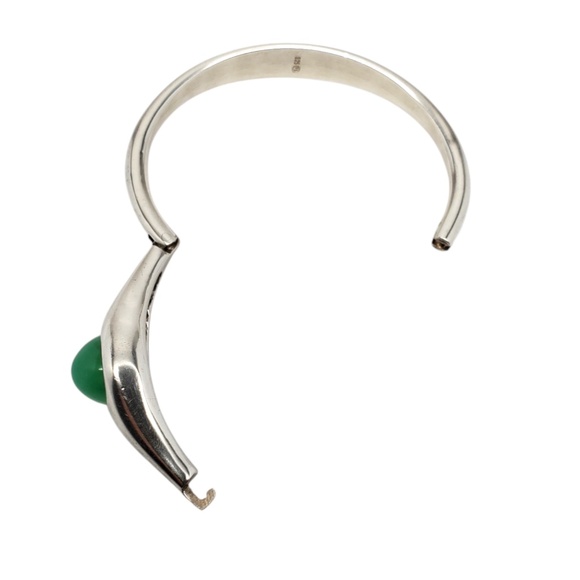 Sterling Silver Green Chrysoprase Gemstone Hinged Bangle Bracelet #20645 - Picture 5 of 10
